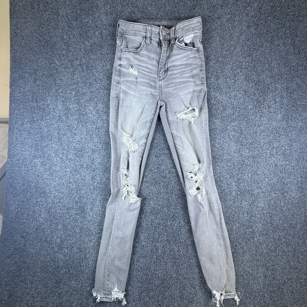 American Eagle Outfitters Skinny Jeans Womens 23x27 Gray Denim Cotton Distressed